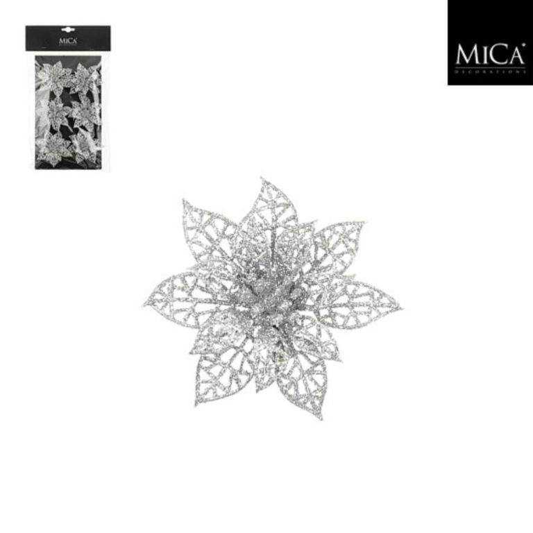Mica Decorations Clip Poinsettia 1x8 cm 6 Stuks Zilver | Kopen bij Flickmyhouse
