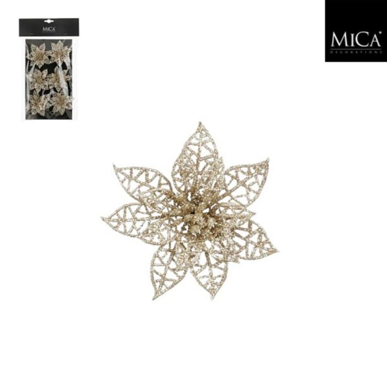 Mica Decorations Clip Poinsettia 1x8 cm 6 Stuks Champagne | Kopen bij Flickmyhouse