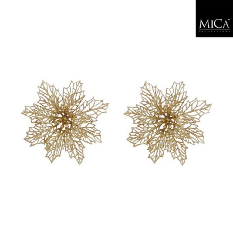 Mica Decorations Clip Poinsettia 3x13.5 cm 2 Stuks Goud | Kopen bij Flickmyhouse