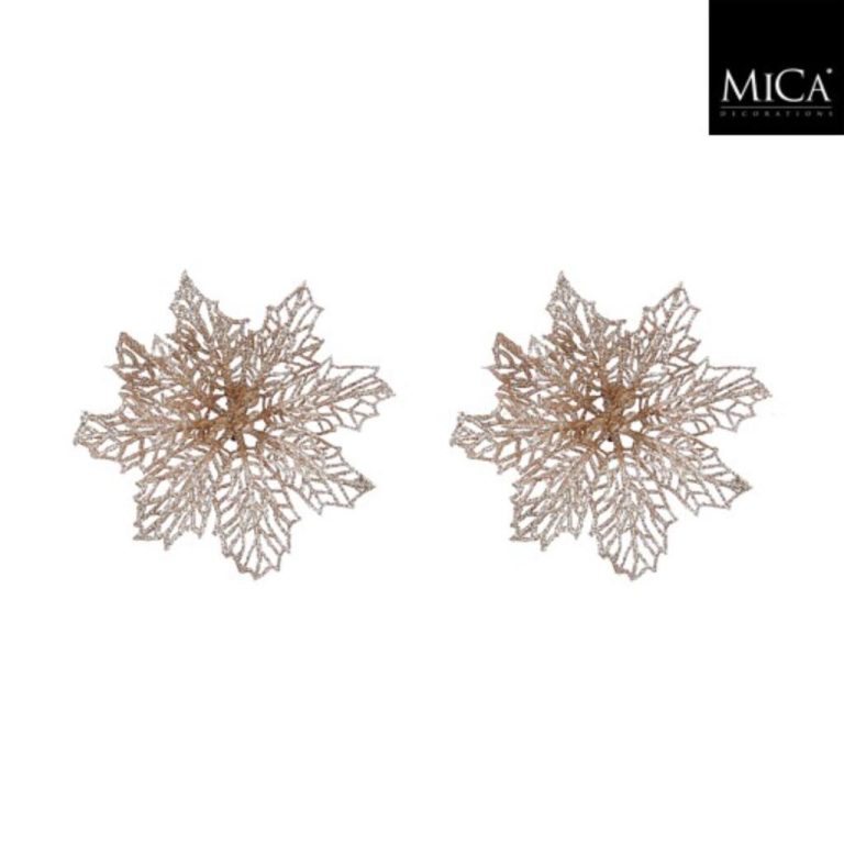 Mica Decorations Clip Poinsettia 3x13.5 cm 2 Stuks Champagne | Kopen bij Flickmyhouse