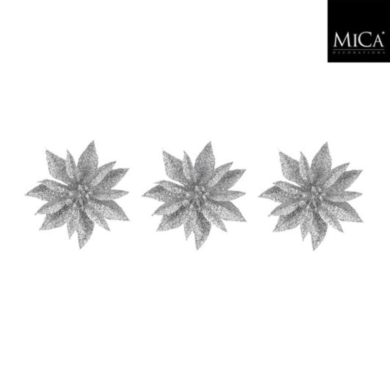 Mica Decorations Clip Poinsettia 3x10 cm 3 Stuks Zilver | Kopen bij Flickmyhouse