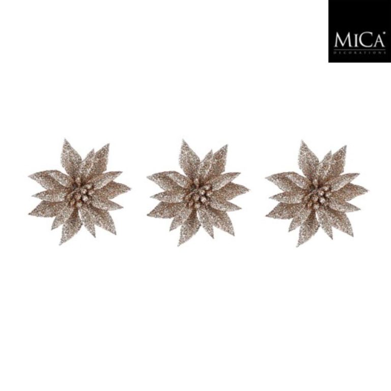 Mica Decorations Clip Poinsettia 3x10 cm 3 Stuks Champagne | Kopen bij Flickmyhouse