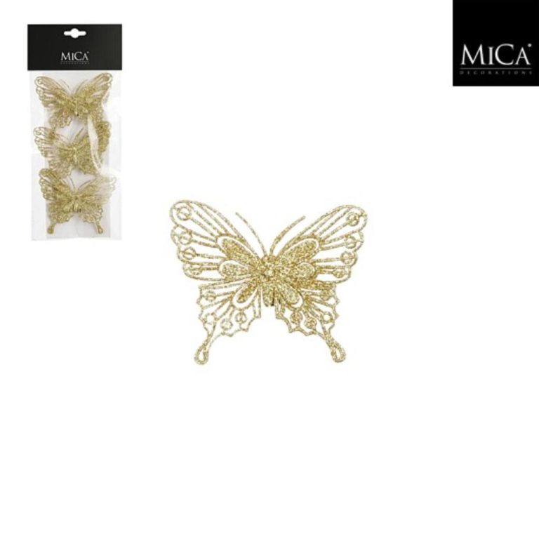 Mica Decorations Clip Vlinder 10x8 cm 3 Stuks Goud | Kopen bij Flickmyhouse