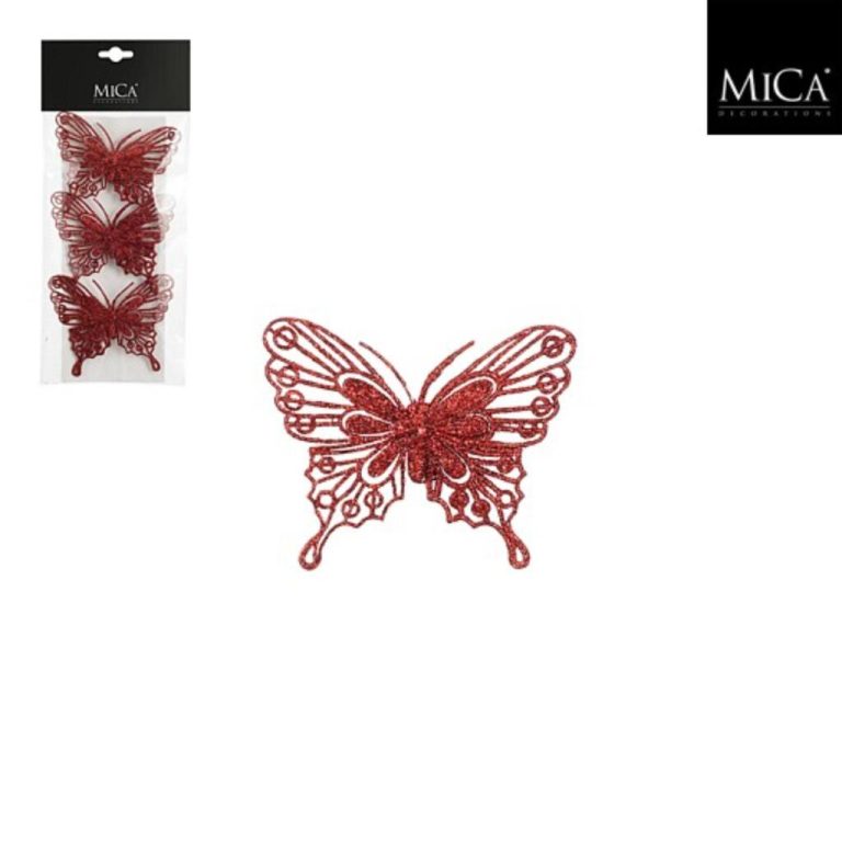 Mica Decoations Clip Vlinder 10x8 cm 3 Stuks Rood | Kopen bij Flickmyhouse