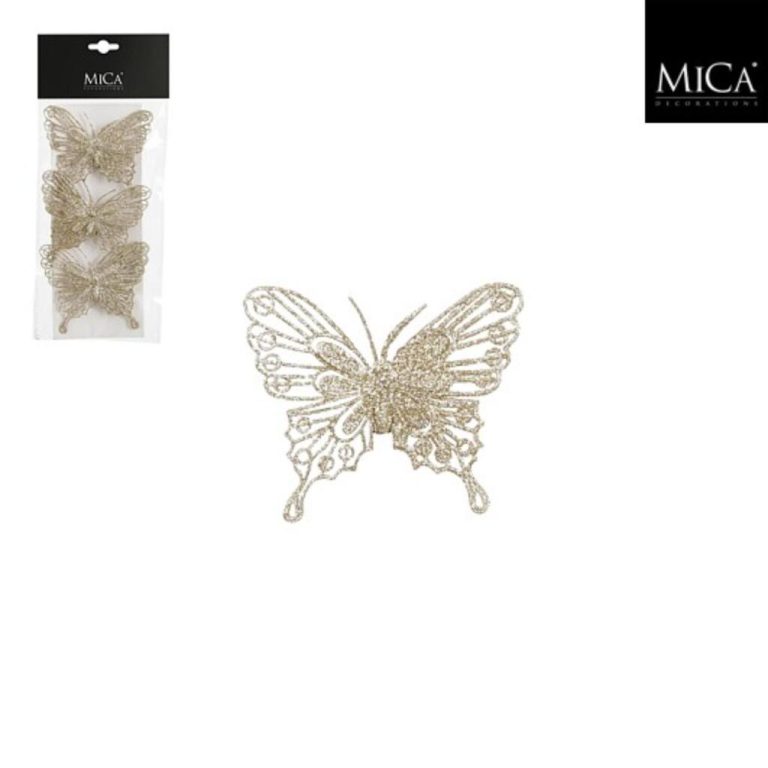 Mica Decoations Clip Vlinder 10x8 cm 3 Stuks Champagne | Kopen bij Flickmyhouse