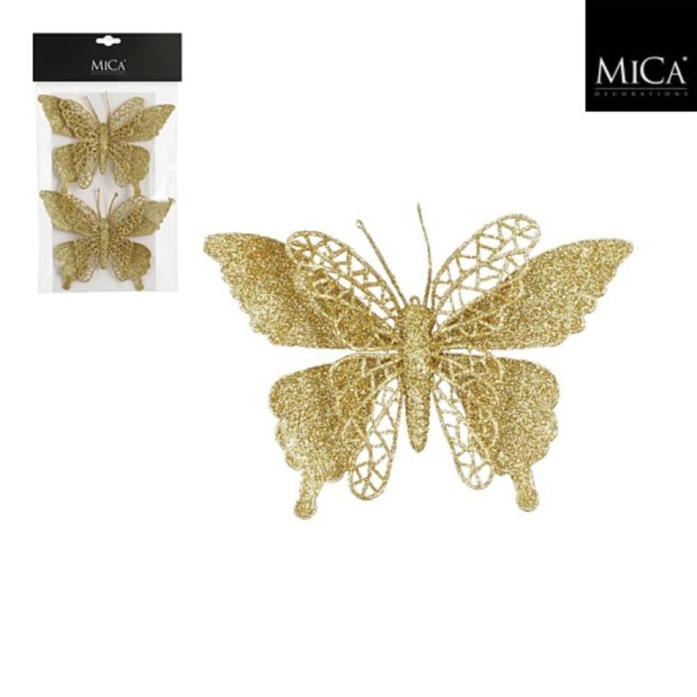 Mica Decorations Clip Vlinder 16x11 cm 2 Stuks Goud | Kopen bij Flickmyhouse