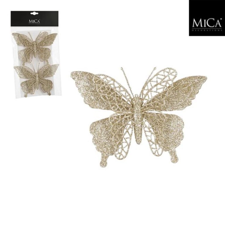 Mica Decorations Clip Vlinder 16x11 cm 2 Stuks Champagne | Kopen bij Flickmyhouse