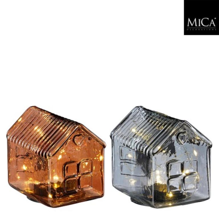 Mica Decorations Transparant LED Huis 12x9.5x11.5 cm Grijs/Bruin Assorti | Kopen bij Flickmyhouse