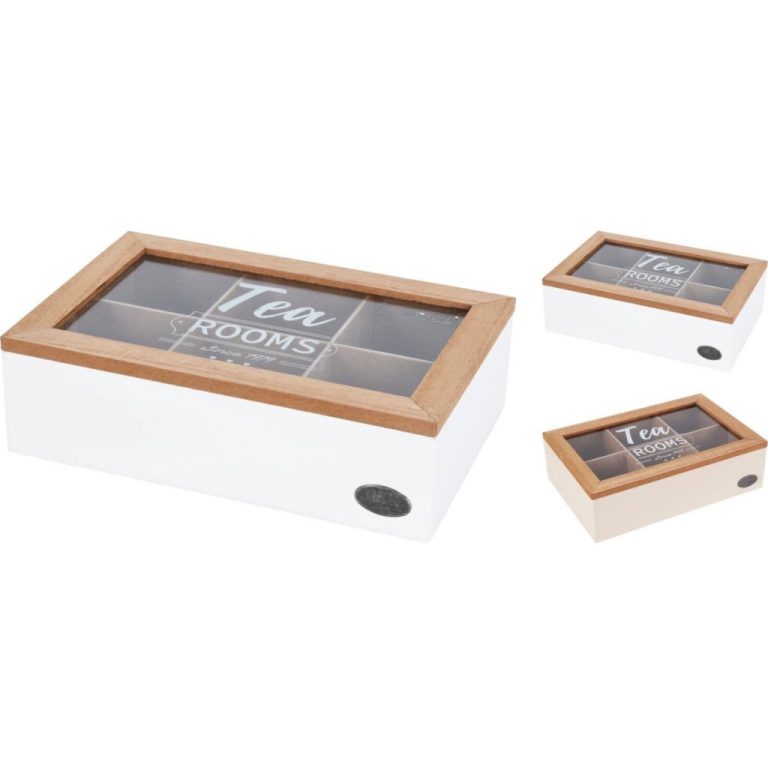 Houten Theedoos met 6 Vakjes Wit/Naturel | Kopen bij Flickmyhouse