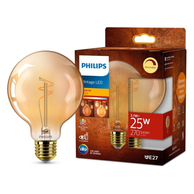 Philips Vintage LED Dimbare Globe G95 E27 60W Amberkleurig Glas | Kopen bij Flickmyhouse