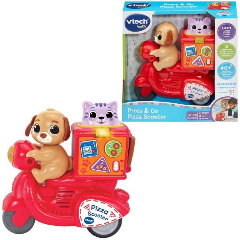 VTech Baby Press and Go Pizza Scooter + Licht en Geluid | Kopen bij Flickmyhouse