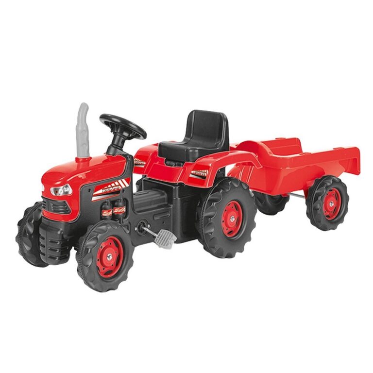 Dolu Traptractor met Aanhanger & Claxon Rood/Zwart | Kopen bij Flickmyhouse